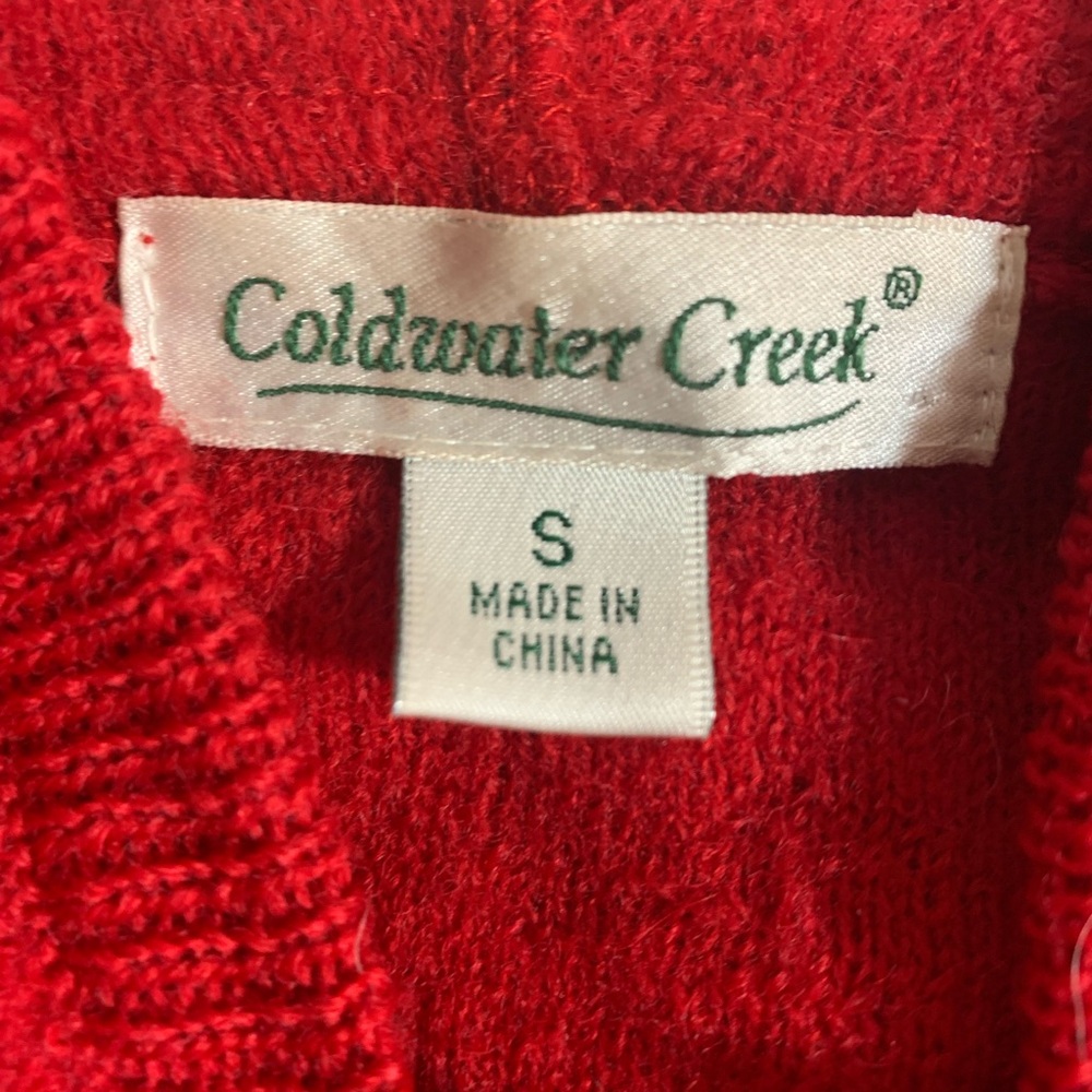 Coldwater Creek Red Boiled Wool Full Zip Cardigan Hooded Sweater Women's Small - Picture 6 of 7
